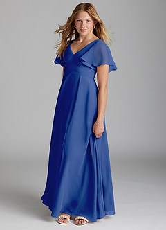 Azazie Kimber Junior Royal Blue A-Line Pleated Chiffon Dress image3