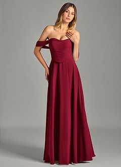 Azazie Chelsey Vestidos de damas de honor Vestido de Borgoña de Gasa de Corte en A Convertible con Vestidos sin tirantes image4