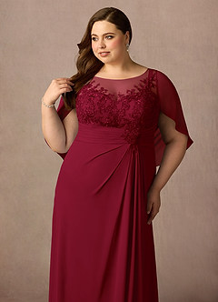 Azazie Hera Mother of the Bride Dresses Burgundy A-Line Lace Capelet Chiffon Dress image11