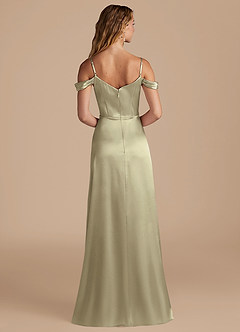 Azazie Ocean Robes de demoiselle d'honneur Robe Trapèze en Satiné métallisé Épaule décolletée Vert Mousse image2