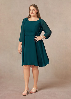 Azazie Shirley Mère de la mariée Robes Robe Trapèze en Mousseline de soie Plissé Scoop Vert Pin image10