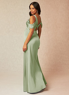 Azazie Rhea Maternity Bridesmaid Dresses A-Line Off-The-Shouler Pleated Stretch Satin Floor-Length Dress image6