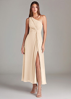 Azazie Brooke Brudtärnklänningar Klä av A-Linje i Chiffong Ena axeln Vit Alabaster image1