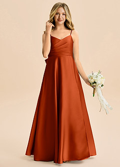 Azazie Rumi Junior Linia A Pofałdowany Satyna elastyczna Długość podłogi Młodsza druhna Sukienka image4