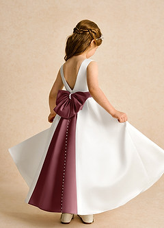 Azazie Cherry Flower Girl Dresses Ivory Desert Rose Ball-Gown Pleated Matte Satin Dress image4