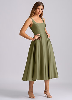 Azazie Amalie Bridesmaid Dresses Pistachio A-Line Pleated Stretch Satin Dress image4