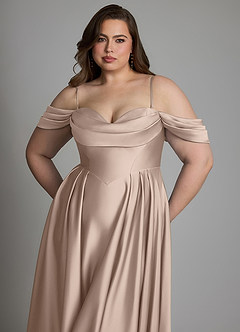 Azazie Loisa Robes de demoiselle d'honneur Robe Trapèze en Satin extensible Épaules dénudées Rose Anglais image14