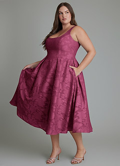 Azazie Amalie Bridesmaid Dresses Mulberry A-Line Pleated Floral Burnout Dress image10