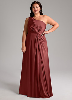 Azazie Brooke Robes de demoiselle d'honneur Robe Trapèze en Satin extensible Asymétrique Terracotta image13