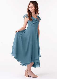 Azazie Posie Junior A-Linie Gestreift Chiffon Kleid Bermudablau image3