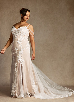 Azazie Saskia Abiti da Sposa Abito Sirena in Tulle Lustrini Diamante Bianco Nudo image11