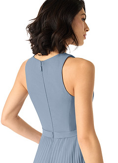 Azazie Lindie Bridesmaid Dresses Dusty Blue A-Line Scoop Pleated Chiffon Dress image5