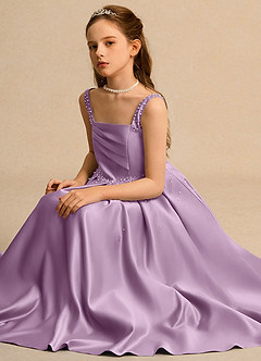 Azazie Mochi Girls Formal vestidos de niña de las flores Vestido de Glicinia de Satin Mate de Corte Princesa con Plisado image3