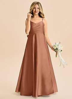 Azazie Rumi Junior Klä av A-Line i Stretch Satin Plisserad image4