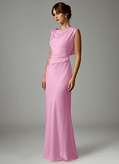Azazie Kieryn Bridesmaid Dresses Candy Pink Mermaid Pleated Stretch Satin Dress image3