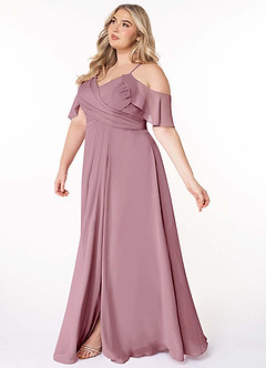 Azazie Dakota Bridesmaid Dresses Vintage Mauve A-Line V-Neck Pleated Chiffon Dress image10
