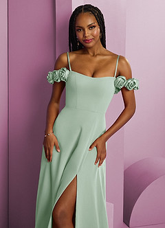 Barbie ♥ Azazie Jurken voor bruidsmeisjes Converteerbaar Jurk van Chiffon met A-Lijn Off the Shoulder Agave image3