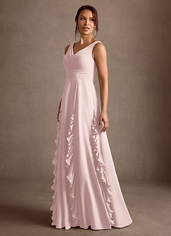 Azazie Darla vestidos de madre de la novia Vestido Rosa Rubor de Gasa de Corte en A con Drapeado image6