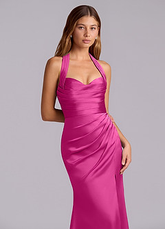 Azazie Destiny Bridesmaid Dresses Fuchsia Mermaid Sweetheart Neckline Stretch Satin Dress image5
