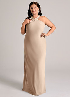 Azazie Doretta Brudtärnklänningar Klä av Sjöjungfru i Chiffong Plisserad Taupe image9