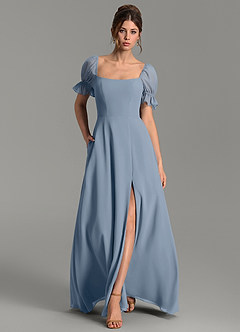 Azazie Jaden At-home Try On Dresses Dusty Blue A-Line with Pockets Chiffon Dress image1