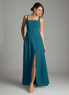 Azazie Debra Bridesmaid Dresses Ink Blue A-Line with Pockets Chiffon Convertible Dress image4