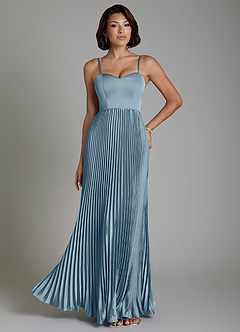 Azazie Micah Bridesmaid Dresses Dusty Blue A-Line Corset Stretch Satin Convertible Dress image7
