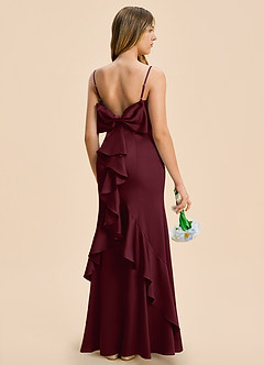 Azazie Lioren Junior Cabernet Sheath Bow Stretch Satin Dress image1