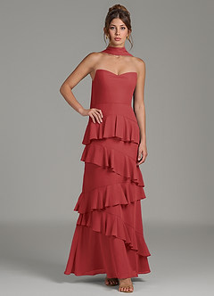 Azazie Imani Bridesmaid Dresses Rust A-Line Ruched Chiffon Dress image5