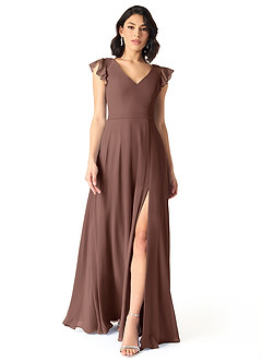 Azazie Claudine Final Sale Agave A-Line Flutter Sleeve Chiffon Dress image2