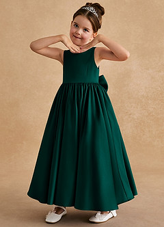 Azazie Bettie Flower Girl Dresses Pine A-Line Bow Matte Satin Dress image2