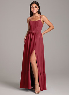 Azazie Kailee Bridesmaid Dresses Pomegranate A-Line with Pockets Chiffon Dress image5