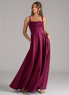 Azazie Shaude Bridesmaid Dresses Red Plum A-Line Pleated Stretch Satin Dress image4