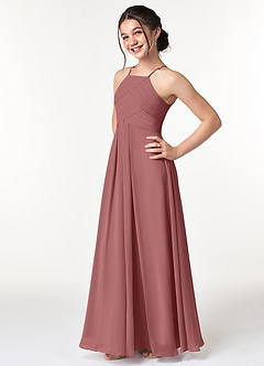 Azazie Ginger Junior Amethyst A-Line Pleated Chiffon Dress image3