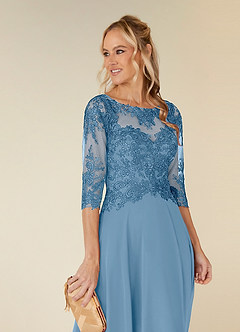 Azazie Monza Kleider für die Brautmutter A-Linie Spitze Chiffon Kleid Stahlblau image6