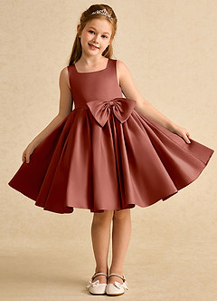 Azazie Jessie Flower Girl Dresses Auburn A-Line Bow Matte Satin Dress image2