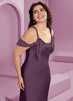 Barbie ♥ Azazie Bridesmaid Dresses Plum Sheath Pleated Stretch Satin Dress image14