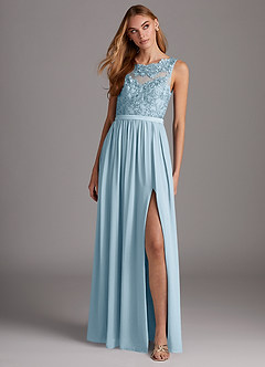 Azazie Elly Bridesmaid Dresses Sky Blue A-Line Lace Scoop Neck Chiffon Dress image3