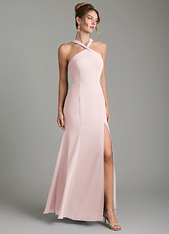 Azazie Rue Bridesmaid Dresses Blushing Pink A-Line Halter Chiffon Dress image1