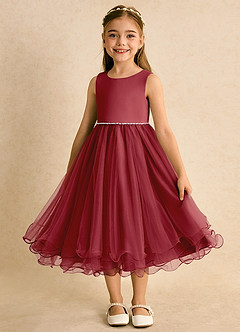 Azazie Lass Flower Girl Dresses Pomegranate A-Line Bow Tulle Dress image5