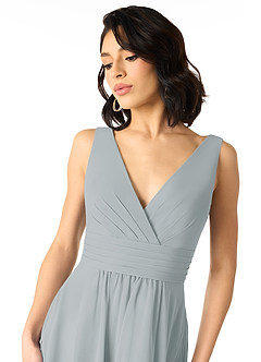 Azazie Kyla Final Sale Dolphin Grey A-Line Pleated Chiffon Dress image4