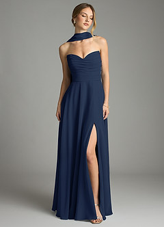 Azazie Ayla Abiti da Damigella Abito A-Line in Chiffon Scollo a Cuore Marino Scuro image7