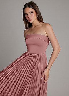 Azazie Mariana Bridesmaid Dresses Dusty Rose A-Line Pleated Stretch Satin Dress image4