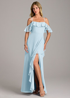 Azazie Aubrie Bridesmaid Dresses Sky Blue A-Line Off the Shoulder Chiffon Dress image4