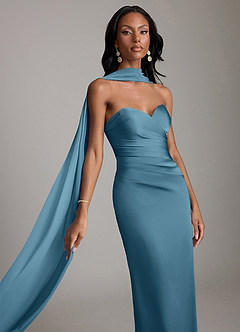 Azazie Sonora Suknie dla druhen Osłona Bez ramiączek Satyna elastyczna Do ziemi Sukienka image4