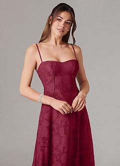 Azazie Valentine Bridesmaid Dresses Burgundy A-Line Sweetheart Neckline Floral Burnout Dress image2