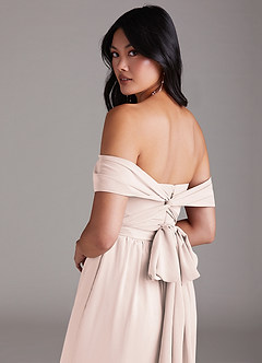 Azazie Lamara Bridesmaid Dresses Rose Petal Off the Shoulder Chiffon Convertible Jumpsuit image6