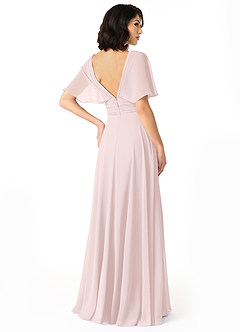 Azazie Pamela Robes de demoiselle d'honneur Robe Trapèze en Mousseline de soie Col V plissé Rose Pâle image4