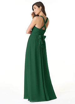 Azazie Olani Vestidos de damas de honor Vestido de Verde Oscuro de Gasa de Corte en A Convertible con Vestidos sin tirantes image3