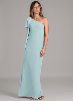 Azazie Capri Robes de demoiselle d'honneur Robe Trapèze en Mousseline de soie Une épaule Verre De Mer image5